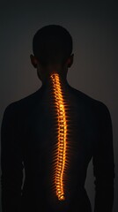 Poster - Man is posing with a glowing spine, representing back pain and spinal problems. The image evokes the need for medical care and pain relief