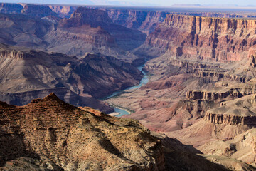 Epic views of Colorado River from the top of the Grand Canyon in Arizona.