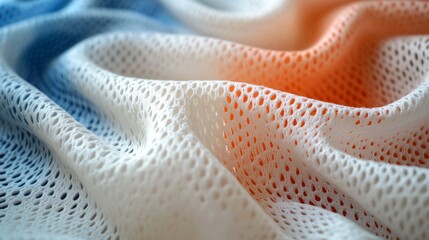 Abstract Pattern of White Mesh Fabric with Blue and Orange Gradient