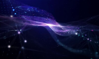 Poster - abstract futuristic image with glowing energy field on starry background.