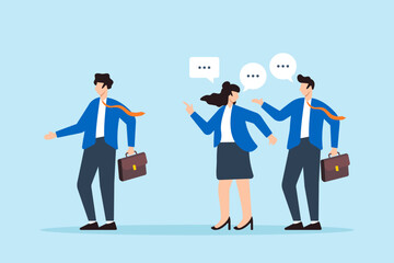 Poster - Flat illustration of business people gossip behind colleagues in office spreading rumors and incorrect information