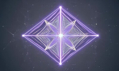 Poster - Vibrant purple and white geometric star on dark background.