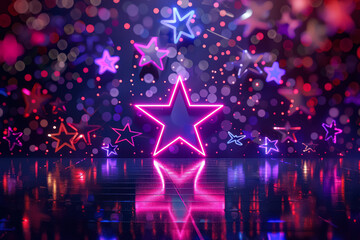 Wall Mural - star with neon lights shining on it. the star is surrounded by a purple background. the star is lit 