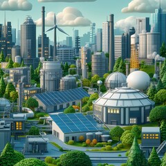 a city with many buildings and trees