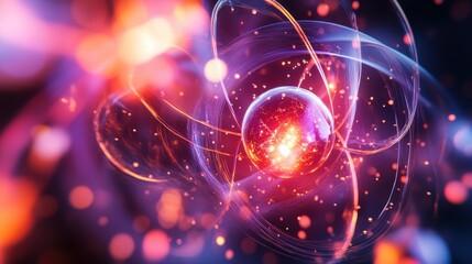 Poster - Close Up of a Glowing Atom with Electrons Circling