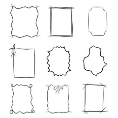 Hand drawn frames. Vintage doodle sketch picture frame. Hand Drawn Frames Collection on White background