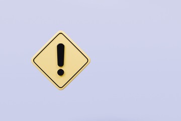 Wall Mural - 3d warning caution icon sign symbol isolated on purple background. error alert safety concept.3d min