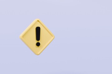 Wall Mural - 3d warning caution icon sign symbol isolated on purple background. error alert safety concept.3d min