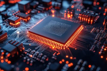 Poster - Illuminated Processor Chip on a Circuit Board