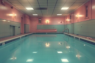 Poster - Indoor Pool with Pink Walls and Tile Ceiling