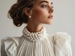 © Creator88 - Pearl choker with a ruffled blouse, pearl accessories, classic and romantic fashion