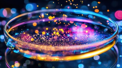 Poster - Glowing Particles Over Petri Dish in Vibrant Colors
