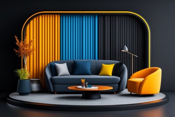 Aufkleber - Digital 3D model of a custom-designed living room, where customers can select furniture, color schemes, and dÃ©cor, arranging everything to create a personalized home environment