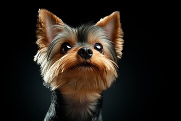 Poster - Hyper-realistic close-up of a Yorkshire Terrierâ€™s face, showing every detail of its shiny coat, wet nose, and bright eyes, capturing the texture and beauty of the dogâ€™s features