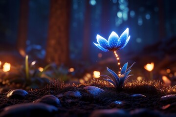 Poster - Magical glowing orchids in an enchanted forest, with their petals softly emitting light, illuminating the surrounding trees and plants in a mystical, otherworldly glow