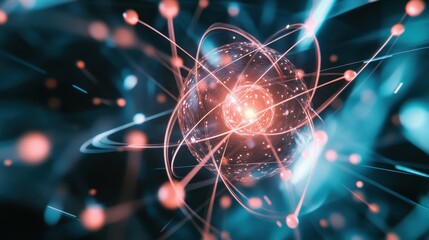 Poster - Close-Up View of an Atom with Glowing Electrons