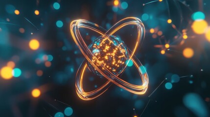 Poster - Close-Up View of Glowing Atom with Particles