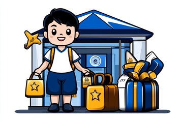 Poster - Simple illustration of a customer redeeming a reward, with clean lines and a basic color palette, capturing the ease and simplicity of loyalty programme benefits
