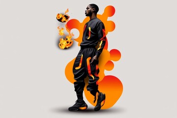 Poster - Simple illustration of a person juggling fire, with bold lines and minimal details, emphasizing the daring nature of the act through clean, focused imagery