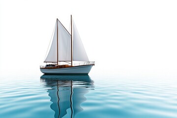 Poster - Single sailboat silhouette against a white background, with simple, clean lines capturing the elegance of the sail and hull as it moves through still waters