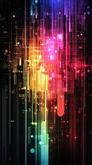 Poster - Colorful abstract digital lines and patterns on dark background.