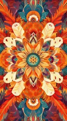 Wall Mural - Vibrant floral mandala design with rich colors and intricate patterns, perfect for artwork and decorative themes.