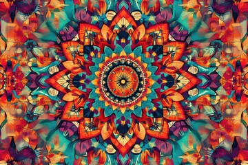 Wall Mural - Vibrant mandala design featuring intricate patterns and rich colors, ideal for artistic and spiritual themes.