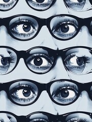 Poster - A striking arrangement features fashionable eyeglasses with vibrant eyes in a playful yet sophisticated backdrop. Generative AI