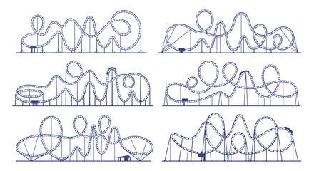 roller coaster loop in amusement park. rollercoaster silhouettes of vector carnival ride, railroad t