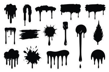 Set of Grunge, dirty brush, black paint, strokes. Hand drawn illustration isolated on white background