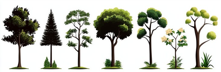 The leaves tree silhouette is isolated on white background in a large collection.
