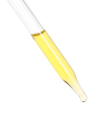 Poster - Dripping essential oil from pipette on white background