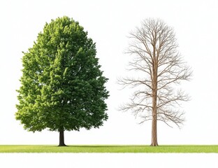 symbol of doubleness. leaves from a dead tree on one side and leaves from a live tree on the other s