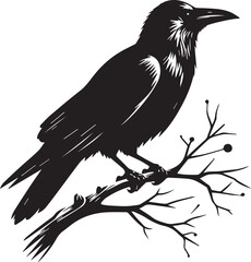 black crow bird silhouette isolated on a white background minimalist crow vector illustration