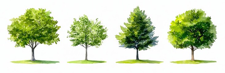 An illustration of a tree set in watercolor, hand drawn and suitable for architecture or decoration