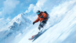© Marketplace - A skier descends a snowy slope against a backdrop of majestic mountains, showcasing adrenaline and winter adventure in a vibrant landscape.