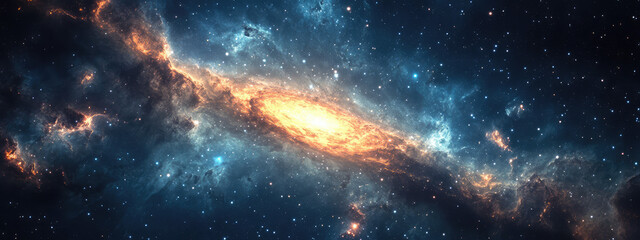 Wall Mural - A mesmerizing depiction of a vibrant galaxy featuring swirling cosmic colors and countless stars, capturing the majestic beauty and mystery of outer space.