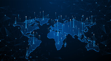 Leinwandbilder - Global connection network background. World map. Internet technology concept or global communication.	