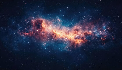 Wall Mural - A vibrant, cosmic image capturing the expanse of a brightly colored galaxy with an extensive nebula, showcasing the mesmerizing beauty and mystery of the universe's wonders.