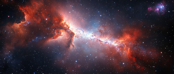 Wall Mural - a captivating orange and red galaxy bursts through a starry cosmos field, offering both beauty and a
