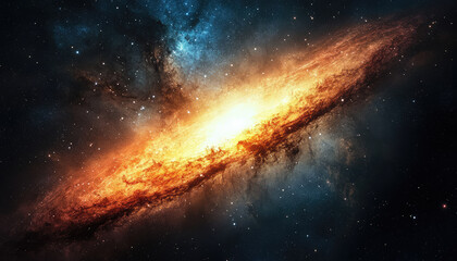 Wall Mural - a vibrant golden galaxy spins radiantly across the depths of space, surrounded by a multitude of sta