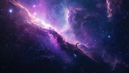 Wall Mural - a captivating purple nebula illuminates the vastness of outer space, surrounded by countless stars a