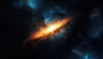 Wall Mural - A brilliant spiral galaxy glows vibrantly amidst the dark expanse of space, radiating energy and light against the backdrop of the cosmos, captivating the viewer.