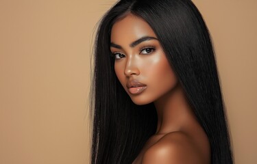 Gorgeous African American woman with long, glossy hair