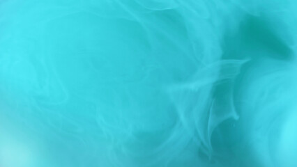 Color vapor cloud. Paint water swirl. Blur cyan blue glowing fog floating ink splash texture dreamlike abstract art background.