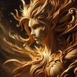 © pajus - Bronze Whirl Enchantment: Elegant Woman Sculpture with Intricate Swirling Patterns and Dynamic, Graceful Motion in Bronze