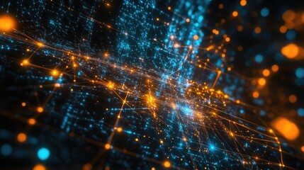 Poster - Complex abstract technology network with vibrant data streams and luminous connections