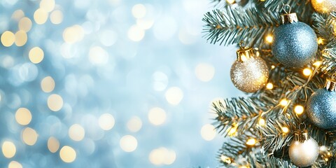 Close-up of a decorated Christmas tree with lights and ornaments.