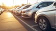 Blurred photo new red car parked in showroom. Car dealership office. Car parked in showroom with care. Car for sale and rent business. Automobile leasing market. Electric vehicle. Automotive industry.