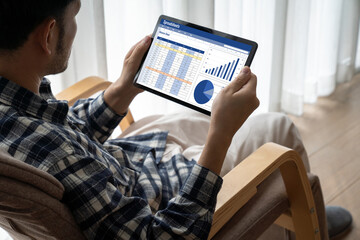 Poster - Spreadsheet document information financial startup concept. data and graphs in spreadsheet documents for online analysis project dashboard accounting digital snugly